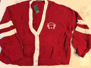Wild Fable Women’s Tailgate Club Football Cardigan Sweater Red White XL NWT